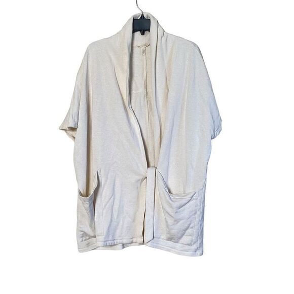 Eileen Fisher Ecru Oversized Cotton Terry Side Tie Kimono Wrap Jacket Large - Picture 12 of 15